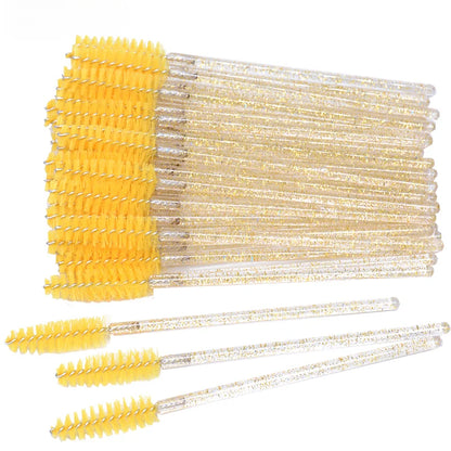 Wholesale 50Pcs/Bottle Disposable Eyelash Extension Mascara Wand Glitter Micro Lash Brushes Spoolie WithContainer Case Wholesale