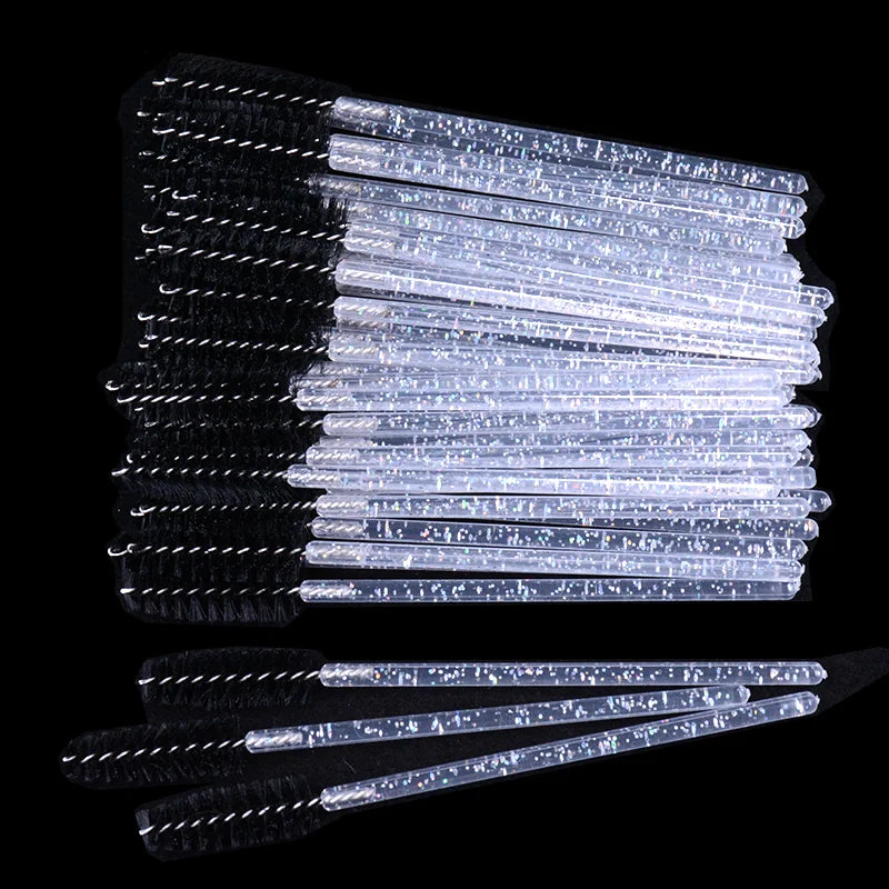 Wholesale 50Pcs/Bottle Disposable Eyelash Extension Mascara Wand Glitter Micro Lash Brushes Spoolie WithContainer Case Wholesale