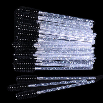 Wholesale 50Pcs/Bottle Disposable Eyelash Extension Mascara Wand Glitter Micro Lash Brushes Spoolie WithContainer Case Wholesale