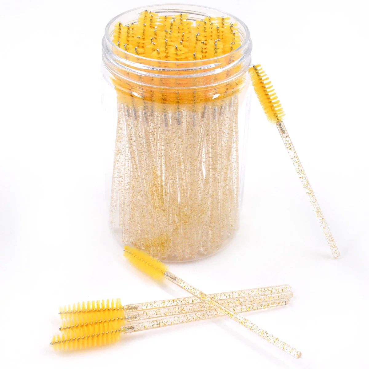 Wholesale 50Pcs/Bottle Disposable Eyelash Extension Mascara Wand Glitter Micro Lash Brushes Spoolie WithContainer Case Wholesale