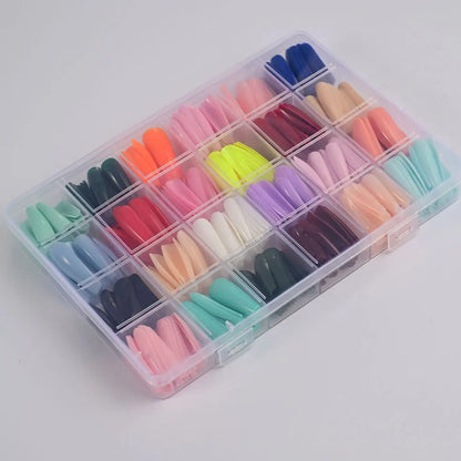 576pcs Colorful Glossy Long Coffin Press On Nails 24 Solid Colors Acrylic Extension Nail Tips Full Cover Artificial Fake Nails 2