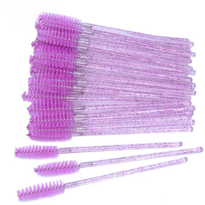 Wholesale 50Pcs/Bottle Disposable Eyelash Extension Mascara Wand Glitter Micro Lash Brushes Spoolie WithContainer Case Wholesale