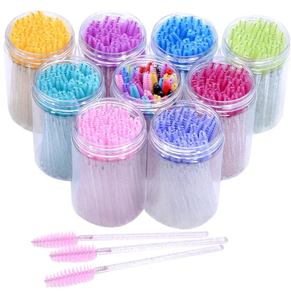 Wholesale 50Pcs/Bottle Disposable Eyelash Extension Mascara Wand Glitter Micro Lash Brushes Spoolie WithContainer Case Wholesale