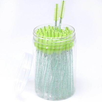 Wholesale 50Pcs/Bottle Disposable Eyelash Extension Mascara Wand Glitter Micro Lash Brushes Spoolie WithContainer Case Wholesale