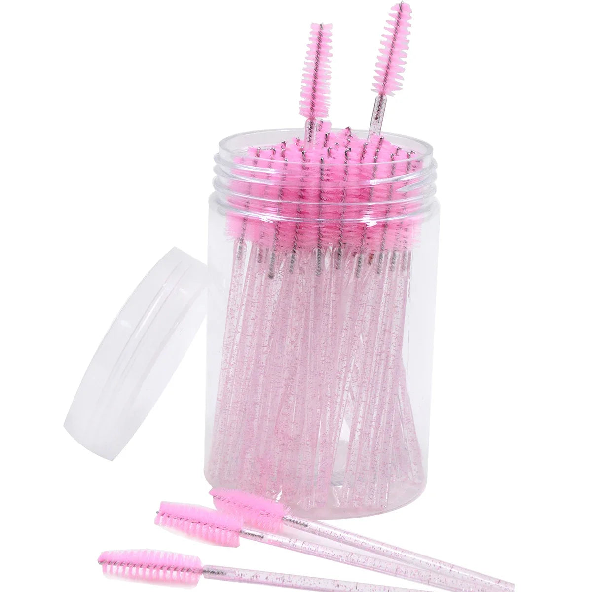 Wholesale 50Pcs/Bottle Disposable Eyelash Extension Mascara Wand Glitter Micro Lash Brushes Spoolie WithContainer Case Wholesale