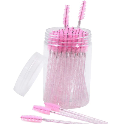 Wholesale 50Pcs/Bottle Disposable Eyelash Extension Mascara Wand Glitter Micro Lash Brushes Spoolie WithContainer Case Wholesale