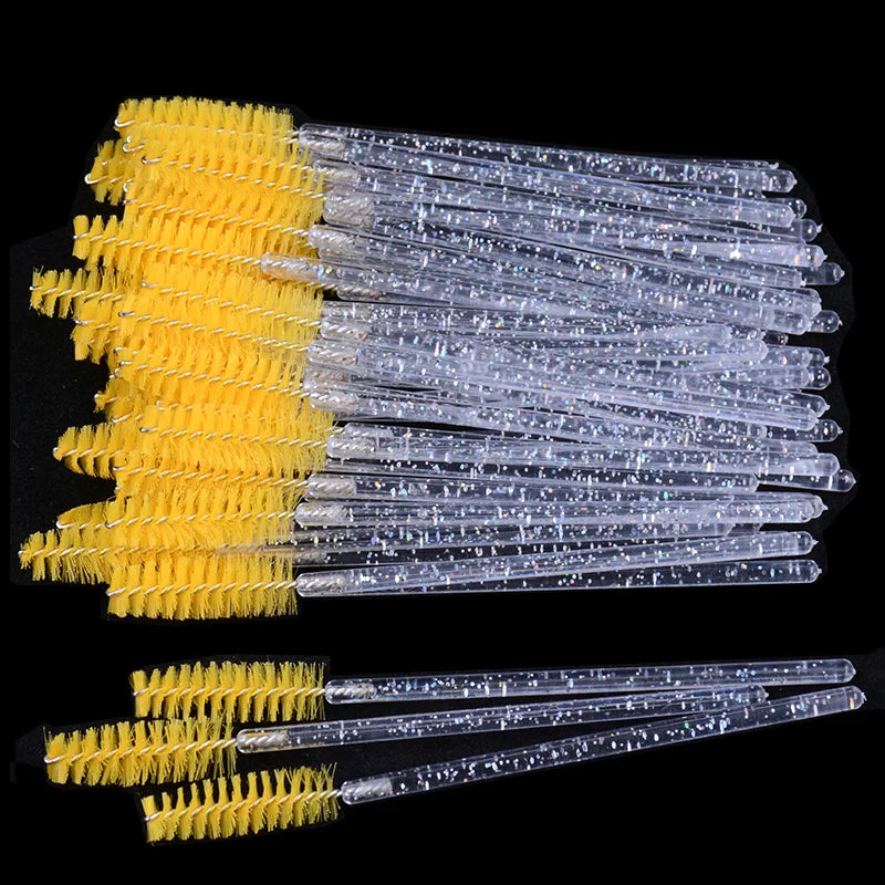 Wholesale 50Pcs/Bottle Disposable Eyelash Extension Mascara Wand Glitter Micro Lash Brushes Spoolie WithContainer Case Wholesale