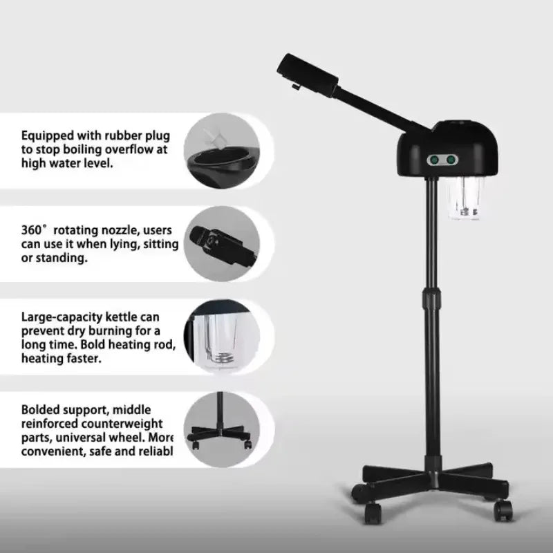 Professional Big Vaporizer Hot Facial Steamer Black Ozone Vapor Medical Facial Spa Face Steamer for Salon