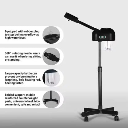 Professional Big Vaporizer Hot Facial Steamer Black Ozone Vapor Medical Facial Spa Face Steamer for Salon
