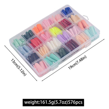 576pcs Colorful Glossy Long Coffin Press On Nails 24 Solid Colors Acrylic Extension Nail Tips Full Cover Artificial Fake Nails 2