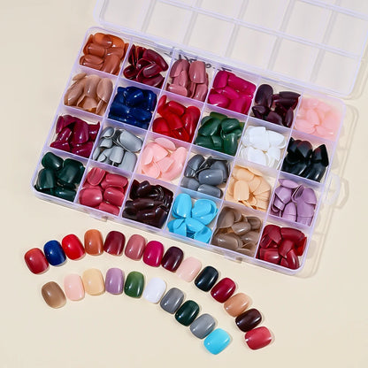 576pcs Colorful Glossy Long Coffin Press On Nails 24 Solid Colors Acrylic Extension Nail Tips Full Cover Artificial Fake Nails 2