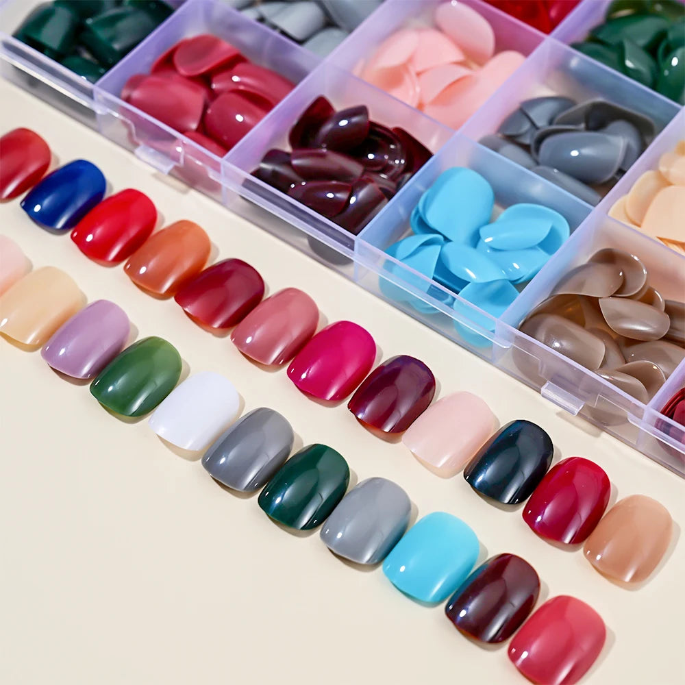 576pcs Colorful Glossy Long Coffin Press On Nails 24 Solid Colors Acrylic Extension Nail Tips Full Cover Artificial Fake Nails 2