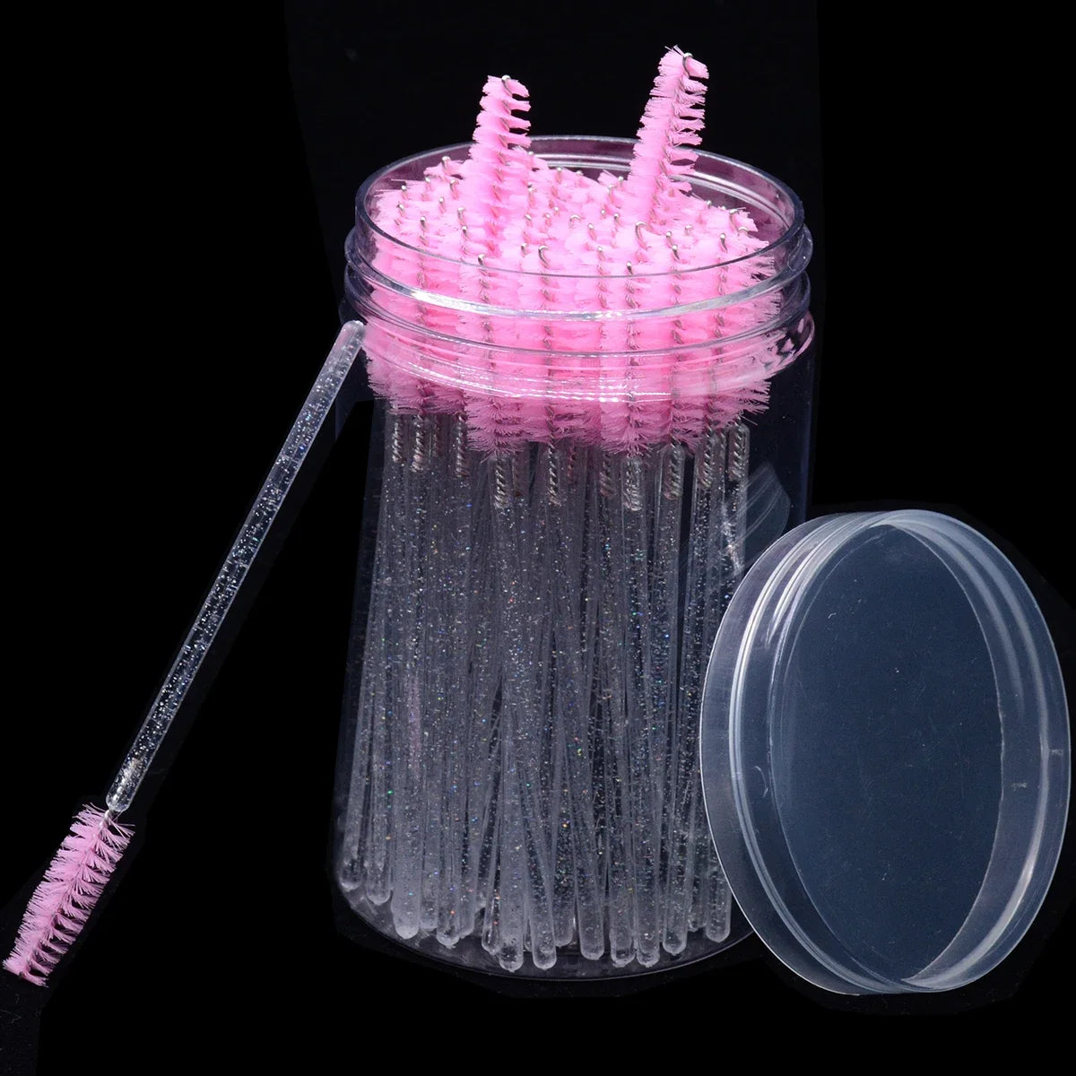 Wholesale 50Pcs/Bottle Disposable Eyelash Extension Mascara Wand Glitter Micro Lash Brushes Spoolie WithContainer Case Wholesale