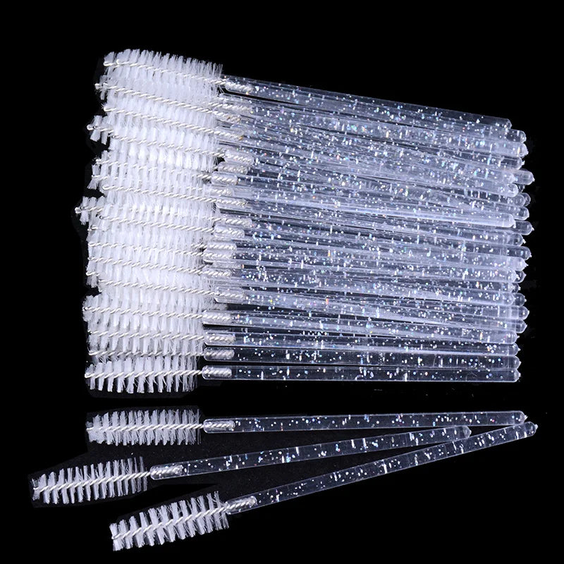 Wholesale 50Pcs/Bottle Disposable Eyelash Extension Mascara Wand Glitter Micro Lash Brushes Spoolie WithContainer Case Wholesale