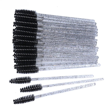 Wholesale 50Pcs/Bottle Disposable Eyelash Extension Mascara Wand Glitter Micro Lash Brushes Spoolie WithContainer Case Wholesale