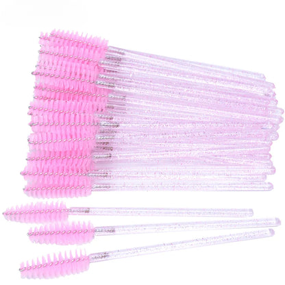 Wholesale 50Pcs/Bottle Disposable Eyelash Extension Mascara Wand Glitter Micro Lash Brushes Spoolie WithContainer Case Wholesale