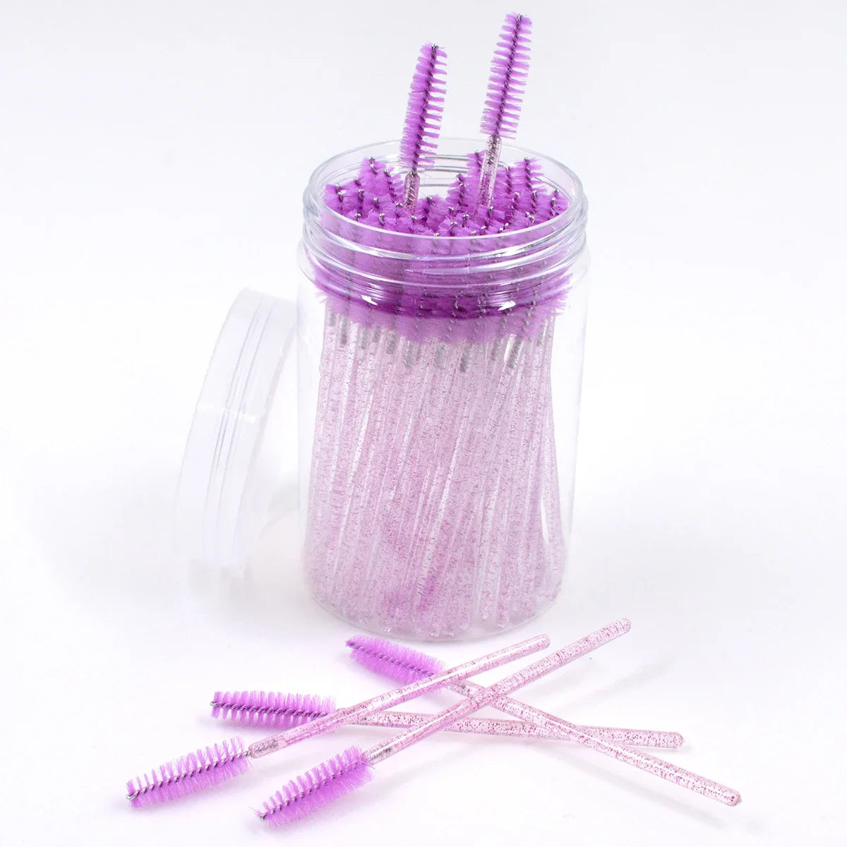 Wholesale 50Pcs/Bottle Disposable Eyelash Extension Mascara Wand Glitter Micro Lash Brushes Spoolie WithContainer Case Wholesale