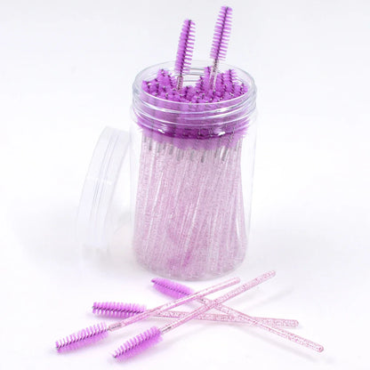 Wholesale 50Pcs/Bottle Disposable Eyelash Extension Mascara Wand Glitter Micro Lash Brushes Spoolie WithContainer Case Wholesale