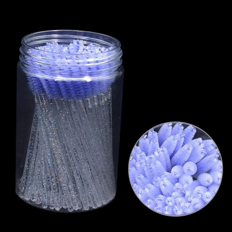 Wholesale 50Pcs/Bottle Disposable Eyelash Extension Mascara Wand Glitter Micro Lash Brushes Spoolie WithContainer Case Wholesale