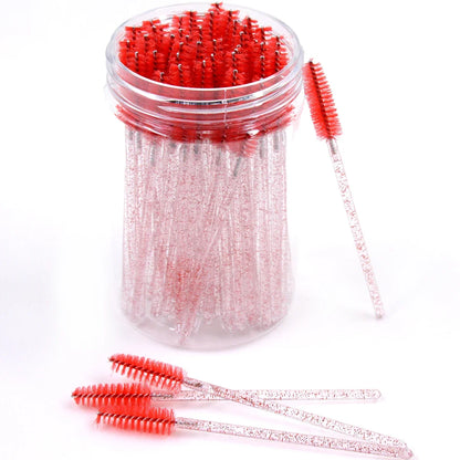 Wholesale 50Pcs/Bottle Disposable Eyelash Extension Mascara Wand Glitter Micro Lash Brushes Spoolie WithContainer Case Wholesale