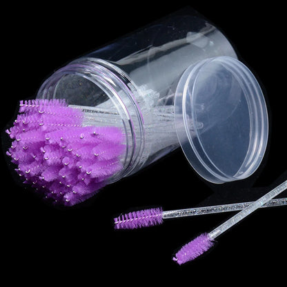 Wholesale 50Pcs/Bottle Disposable Eyelash Extension Mascara Wand Glitter Micro Lash Brushes Spoolie WithContainer Case Wholesale