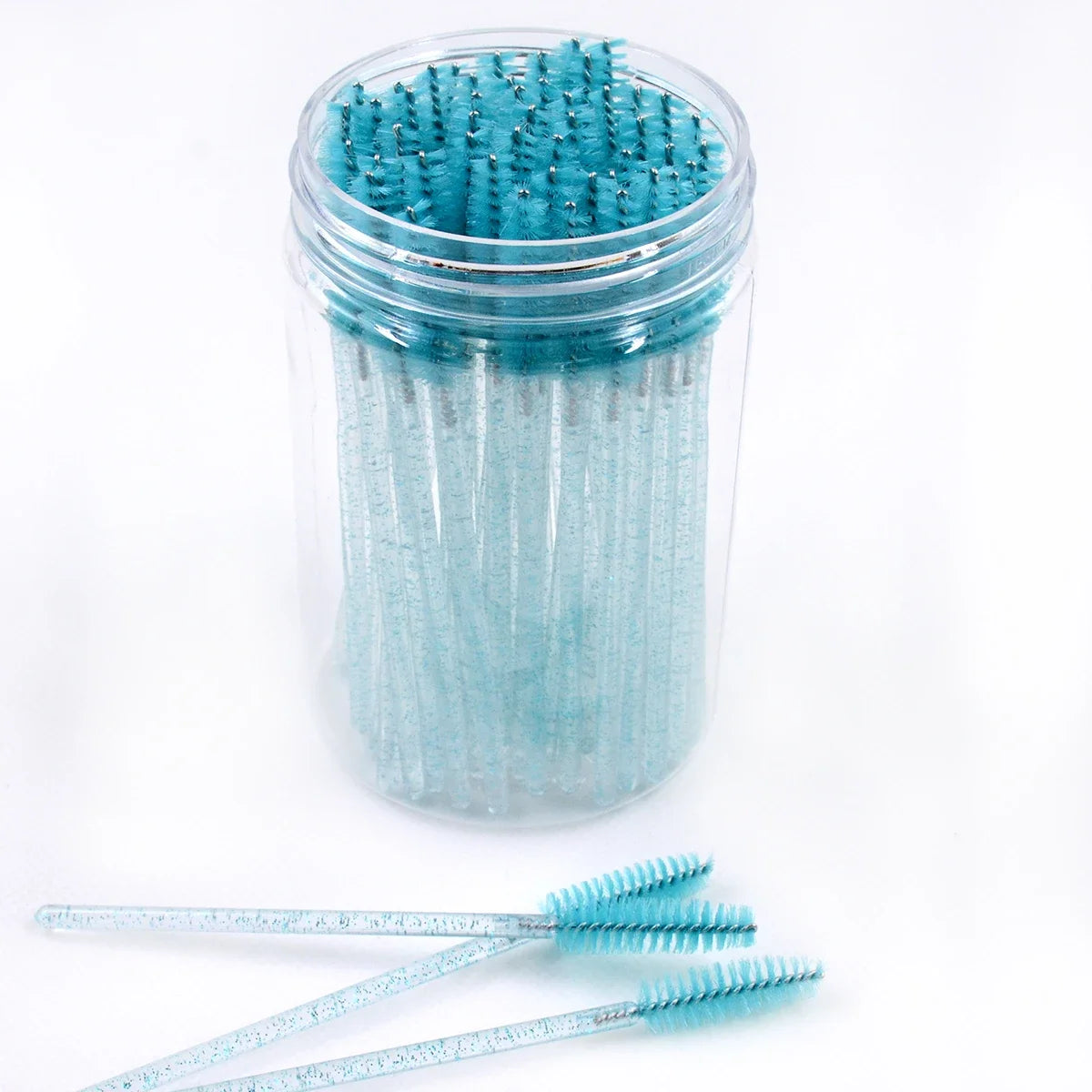 Wholesale 50Pcs/Bottle Disposable Eyelash Extension Mascara Wand Glitter Micro Lash Brushes Spoolie WithContainer Case Wholesale