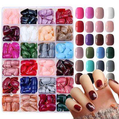 576pcs Colorful Glossy Long Coffin Press On Nails 24 Solid Colors Acrylic Extension Nail Tips Full Cover Artificial Fake Nails 2