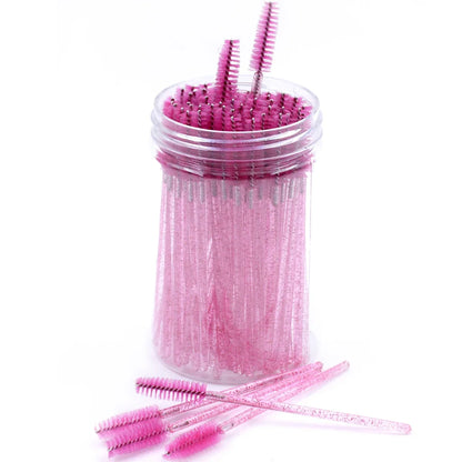 Wholesale 50Pcs/Bottle Disposable Eyelash Extension Mascara Wand Glitter Micro Lash Brushes Spoolie WithContainer Case Wholesale