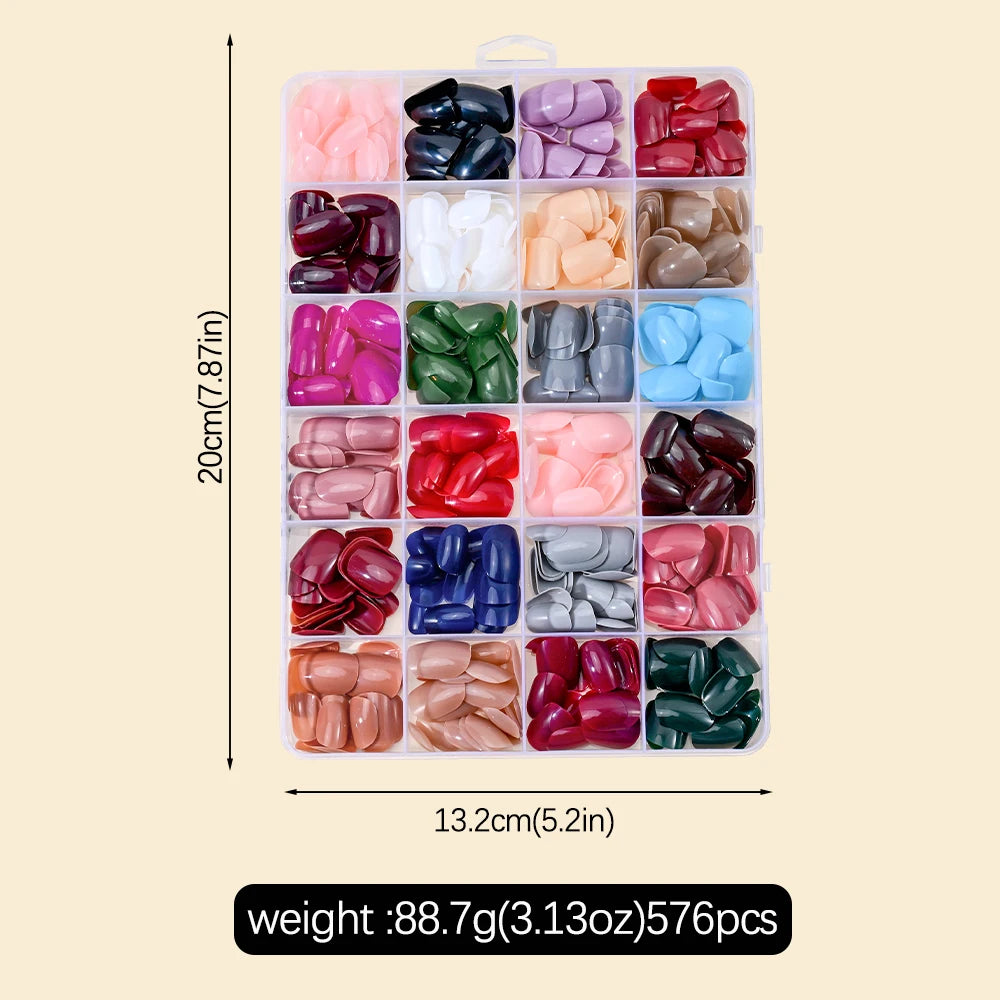 576pcs Colorful Glossy Long Coffin Press On Nails 24 Solid Colors Acrylic Extension Nail Tips Full Cover Artificial Fake Nails 2