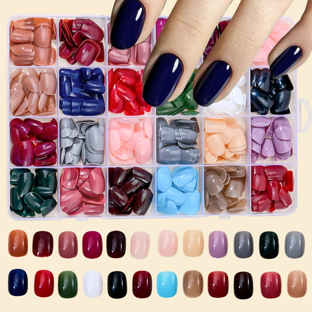 576pcs Colorful Glossy Long Coffin Press On Nails 24 Solid Colors Acrylic Extension Nail Tips Full Cover Artificial Fake Nails 2