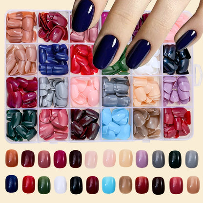 576pcs Colorful Glossy Long Coffin Press On Nails 24 Solid Colors Acrylic Extension Nail Tips Full Cover Artificial Fake Nails 2