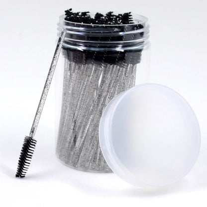 Wholesale 50Pcs/Bottle Disposable Eyelash Extension Mascara Wand Glitter Micro Lash Brushes Spoolie WithContainer Case Wholesale
