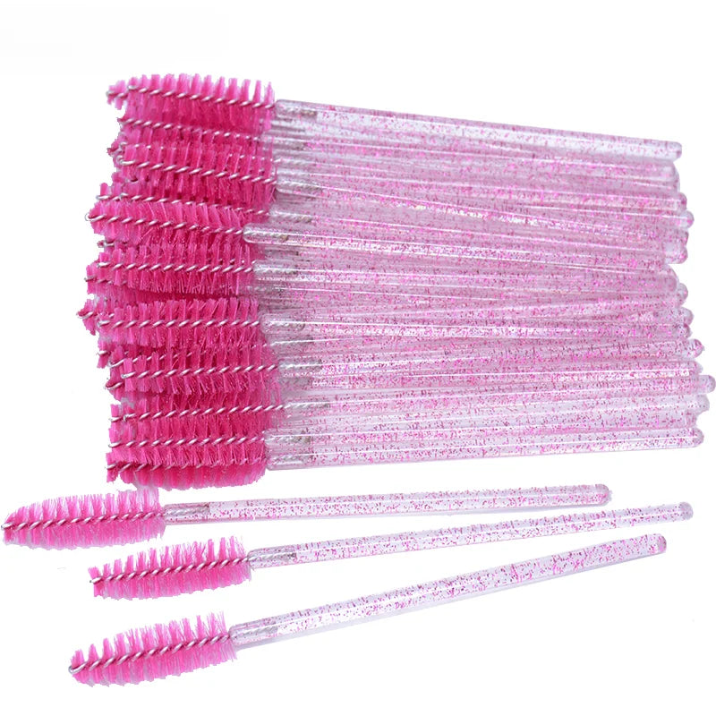 Wholesale 50Pcs/Bottle Disposable Eyelash Extension Mascara Wand Glitter Micro Lash Brushes Spoolie WithContainer Case Wholesale