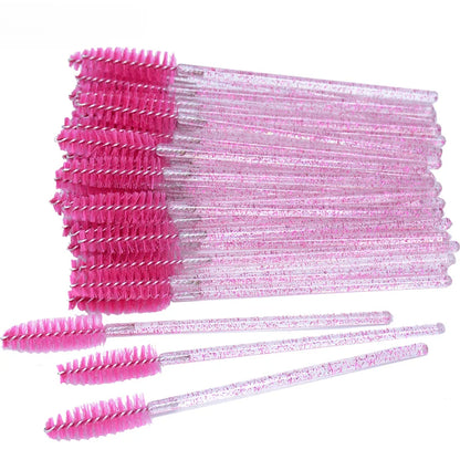 Wholesale 50Pcs/Bottle Disposable Eyelash Extension Mascara Wand Glitter Micro Lash Brushes Spoolie WithContainer Case Wholesale